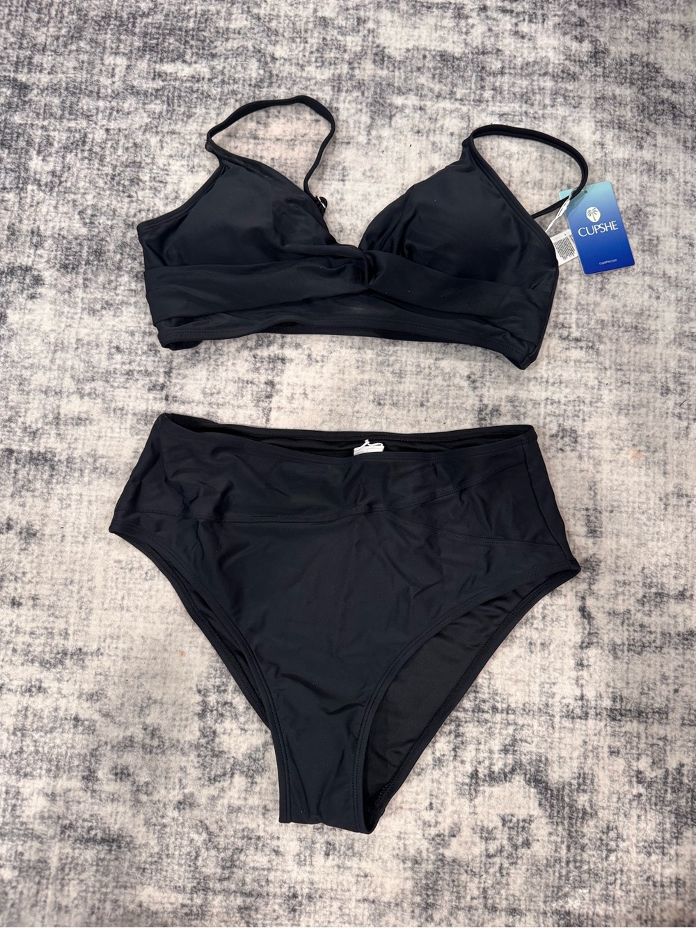Cupshe "Women's High-Waisted V-Neck Twist-Front Bikini Set